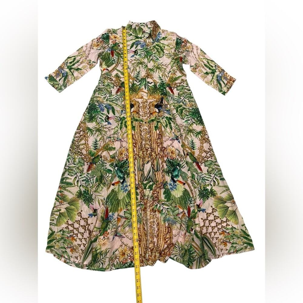 jayshree dalal Tropical Silk Blend Long Shirt Dress Sz:L - Picture 7 of 11